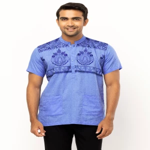 Blue Embroidered Cotton Fatua